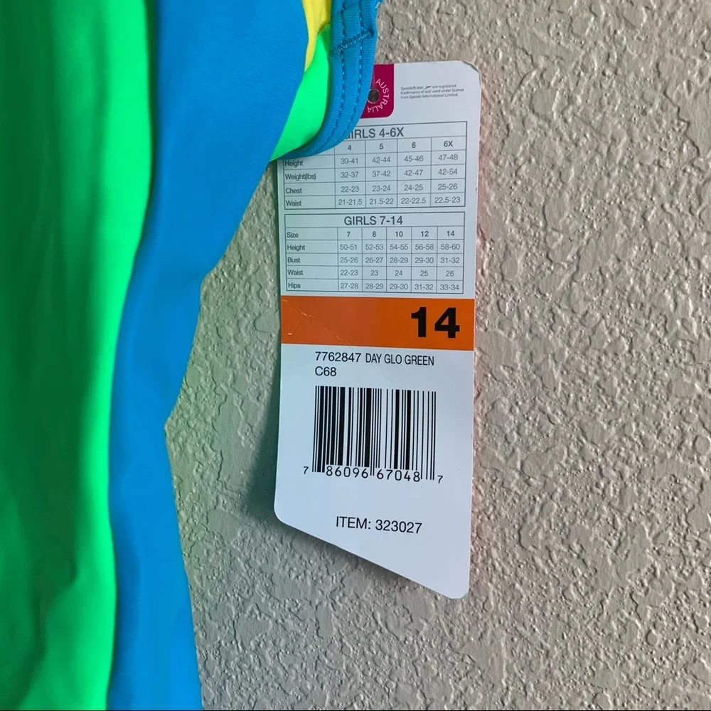 NWT Speedo Neon Green, Blue, Yellow Tankini Bikini Top Size 14